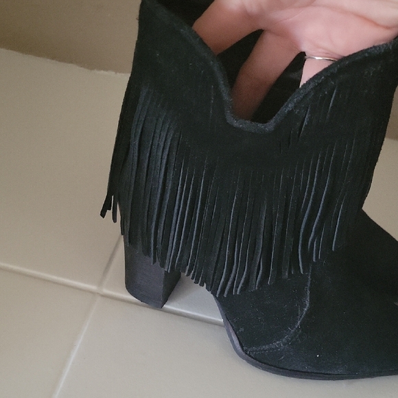 ANTONIO MELANI Dark Suede Fringe Booties - Picture 3 of 8